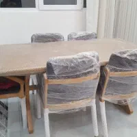 میز غذاخوری ۶ نفره کار بسیارشیک رنگ پارچه طوسی