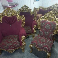 مبل سلطنتی چوب راش 9نفره ورق طلا