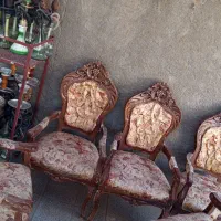 میز نهار خوری با مبلمان چوبی و سماور|میز و صندلی غذاخوری|رفسنجان, |دیوار