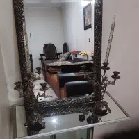 آئینه و شمعدانی برنز قلم کاری