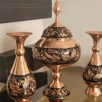 ظرف مسی گز خوری و گلدان مسی