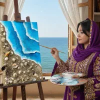 طراحی دریای چابهار روی بوم|تابلو، نقاشی، عکس|چابهار, |دیوار