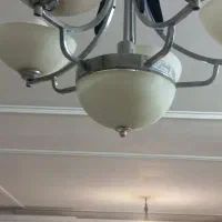 لوستر ۶ شعله استیل و چوب سالم|لوستر و چراغ آویز|زاهدان, |دیوار