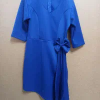 پیراهن مجلسی آبی کاربنی مدل پاپیونی