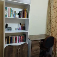 میز تحریر و صندلی و کتابخانه