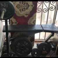 میز و میله هالتر وزنه ۵ دو عدد ۱۰ دو عدد ۱۵ دو عدد
