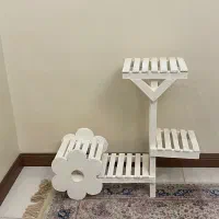 استند چوبی سفید گل وگلدان بزرگ