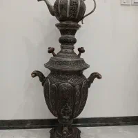 سماور مسی قلمکاری قدمت پهلوی ارتفاع ۱۱۵