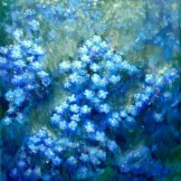 تابلو نقاشی اصل گلهای نموفیلا اثر یونیک دست‌ساز