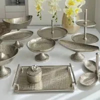 ظروف پذیرایی فلزی طرح چرم ۱۱ تکه