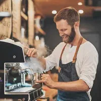 نیروی خانم جوان در آبمیوه، بستنی، قهوه