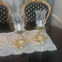 شمعدان پایه برنزی با کریستال‌های اصل|لوستر و چراغ آویز|تبریز, |دیوار