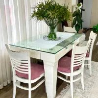 میز نهارخوری چوبی سفید رنگ ۶ نفره