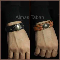 دستبند مردانه چرم با فریم نقره و سنگ اصلی|جواهرات|مشهد, هفده شهریور|دیوار