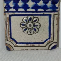 کاشی قاجاری قلم آبی( نقش برجسته* گل نیلوفر)