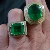 دو عدد انگشتر نقره نگین زمرد طبیعی و معدنی