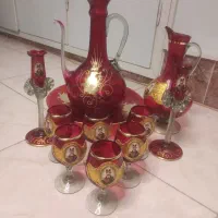 تنگ و جام بلوری شاه عباسی رنگ اناری