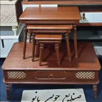 جلومبلی حصیری با عسلی ۴تیکه رنگ فندقی قهوه‌ای