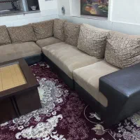 فروش فوری مبل L ال چرم مخمل/میز وگل میز فقط۱۳/۵۰۰ت|حراج|شیراز, تندگویان|دیوار