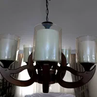 یک جفت لوستر چوبی نو پنج شعله