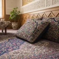 پشتی دستباف سنتی طرح گل و مرغ سه جفت