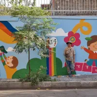 نقاشی دیواری میکروسمنت ورق طلا|خدمات پیشه و مهارت|تهران, فلسطین (میدان انقلاب)|دیوار