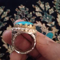 انگشتر نقره دست‌ساز با نگین فیروزه نیشابوری اصل|جواهرات|قزوین, |دیوار