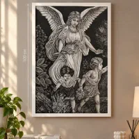 تابلو نقاشی سیاه قلم  (فرشته نگهبان)