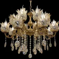 لوستر۱۲شعله(برنزی)با لاله وکریستال مستقیم ازکارگاه