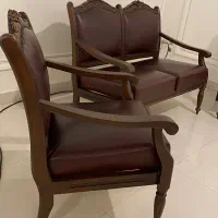 نیم ست (سه نفره) چرم و چوب گردو|مبلمان خانگی و میز عسلی|تهران, ونک|دیوار