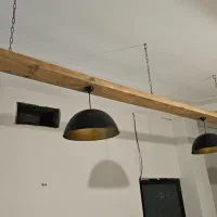 لوستر صنعتی کافه‌ای چوب روس + کاسه فلزی (در حد نو)