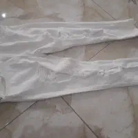 شلوار پیش بندی سفید جین نازک