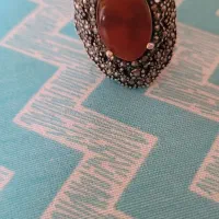 انگشتر نقره سیاه قلم با نگین عقیق|جواهرات|ایلام, |دیوار