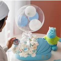 باکس گل نوزادی کریر تولد هدیه سوپرایز تاج گل ارایی