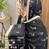 شال برشکا کرم مشکی شایندار(روسری چارقد)