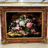 تابلو فرش سبد گل ابریشم
