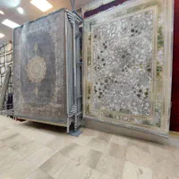 فرش ۱۲ متری سبز ترند طوسی زمینه کرمه ۱۲۰۰ شانه