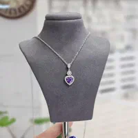 kolye taki گردنبند گوموش نقره قلب بنفش کادو خاص