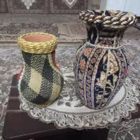 دوعدد گلدان باروکش کرک دستباف ویکی روکش گلیم باف|صنایع دستی و سایر لوازم تزئینی|قم, آذر (نکویی)|دیوار