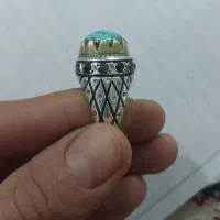 انگشترفیروزه دوره با سنگ یاقوت رکاب نقره دستی