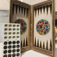تخته نرد خاتم کاری طرح گل و طاووس