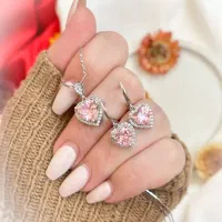 نیم ست نقره پاپیونی صورتی بنفش ظریف قصه باران۱۰|بدلیجات|تبریز, |دیوار