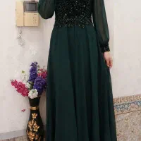 لباس مجلسی سبز یشمی شیک و کارشده
