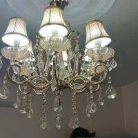 دو عدد لوستر پذیرایی فلز و کریستال با شید شش لامپه