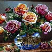 تابوفرش دستبافت/تابلو فرش گلدان شیشه ای رز|تابلو فرش|تهران, استاد معین|دیوار