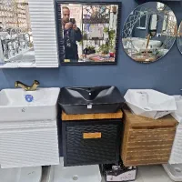 فولست روشویی کابینتی با آینه مشکی بلوطیpvc کد۹۰