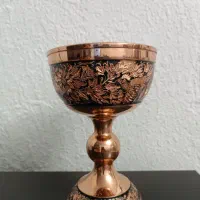ظرف پایه دار مس و خاتم کاری. سنگاب مس و الماس تراش
