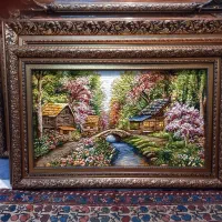 تابلو فرش منظره کلبه بهار برجسته ،تبریز golha