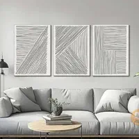 مینیمال ابستره دکوراتیو سه ۳ تکه نقاشی برجسته سفید