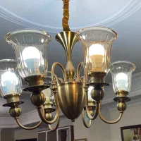 ۲ عدد لوستر فلزی ۶ شاخه به همراه ۲ عدد دیوار کوب|لوستر و چراغ آویز|تهران, هروی|دیوار